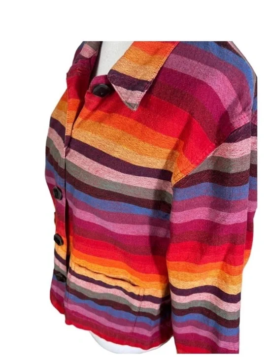 Tantrums Multicolor Striped Button-Front cotton Jacket - Picture 2 of 12